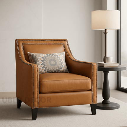 Rhesia- Traditional Style Square Shaped Embellished Upholstered Armchair for Living Room or Study