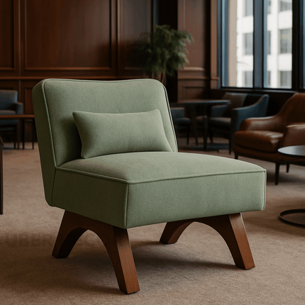 Calina- Mid Century Cozy Upholstered Accent Lounge Chair with Wooden Base and Backrest Pillow