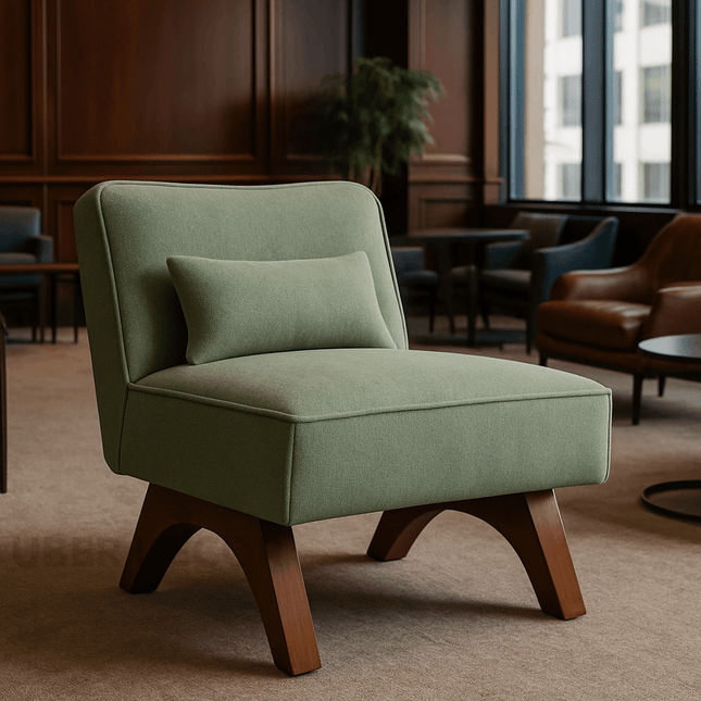 Calina- Mid Century Cozy Upholstered Accent Lounge Chair with Wooden Base and Backrest Pillow