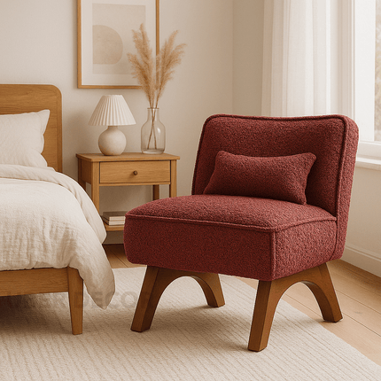 Calina- Mid Century Cozy Upholstered Accent Lounge Chair with Wooden Base and Backrest Pillow