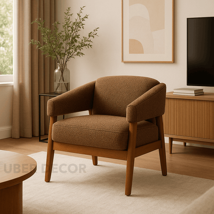 Irelis- Mid Century Upholstered Armchair with Tight Back, Seat Cushion and Solid Wood Legs
