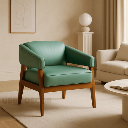 Irelis- Mid Century Upholstered Armchair with Tight Back, Seat Cushion and Solid Wood Legs