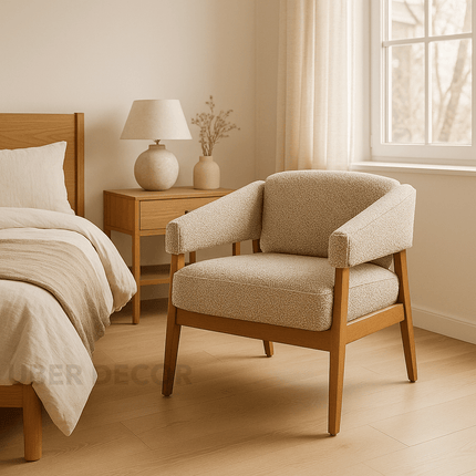 Irelis- Mid Century Upholstered Armchair with Tight Back, Seat Cushion and Solid Wood Legs