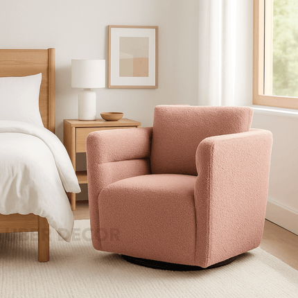 Celisse- Classic Wide Seat Upholstered Optional 360 Revolving Swivel Arm Barrel Chair for Living Room