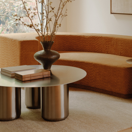 Ord Coffee Table, Modern Sculptural Cobalt Blue Round Minimalist Center Table with Cylindrical Base for Living Room