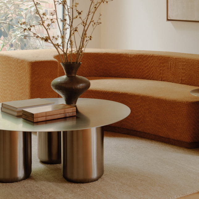 Ord Coffee Table, Modern Sculptural Cobalt Blue Round Minimalist Center Table with Cylindrical Base for Living Room