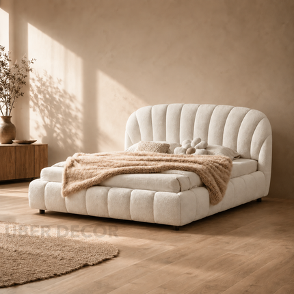 Calm Cove Shell Bed – Sculpted Japandi Platform Bed for Bedroom