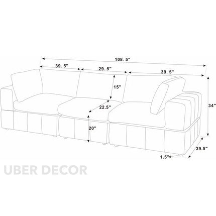 Liraya 108" Sofa- Bubble Style Cushioned 3 Seater Sofa for Living Room or Office