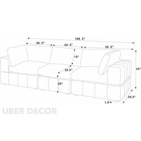 Liraya 108" Sofa- Bubble Style Cushioned 3 Seater Sofa for Living Room or Office - Uber Decor