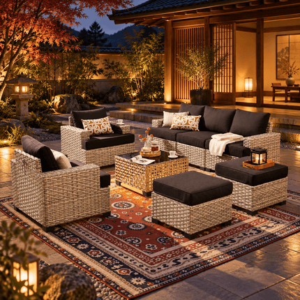 Canyon Breeze PE Rattan Wicker Outdoor Sofa Set, Patio Conversation Garden Lounge Set, Boho Poolside Terrace Porch Furniture