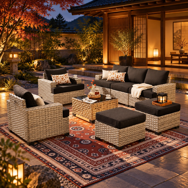 Canyon Breeze PE Rattan Wicker Outdoor Sofa Set, Patio Conversation Garden Lounge Set, Boho Poolside Terrace Porch Furniture