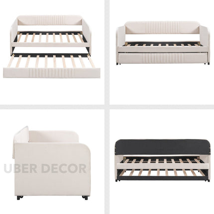 Merida fluted panel pull-out sofa bed – customisable fabric and size, made to order India