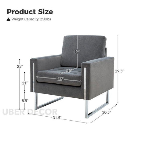 Soreva- Contemporary Chic Style Aesthetic Tufted Accent Chair with Sleek Metal Sled Base - Uber Decor