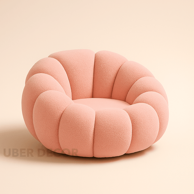 Pumpkin Sofa Chair with Ottoman and Pumpkin Cushion Pillow- Luxury Boucle Cloud Couch