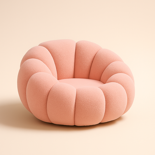 Pumpkin Sofa Chair with Ottoman and Pumpkin Cushion Pillow- Luxury Boucle Cloud Couch