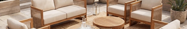 Sundrift Haven Teak Wood & Rope Outdoor Sofa Set, Japandi Patio Conversation Set for Garden, Terrace, Porch, Poolside & Lawn