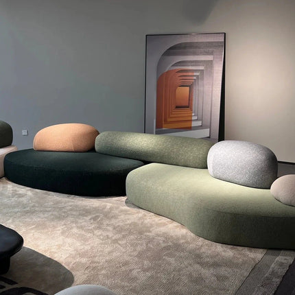 Pebble Cobblestone Curved Fabric Sofa – Artistic Rock-Inspired Modular Design Sofa Set for Living Room