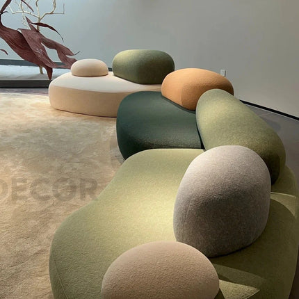Pebble Cobblestone Curved Fabric Sofa – Artistic Rock-Inspired Modular Design Sofa Set for Living Room