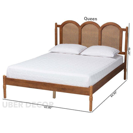 TeakTranquil Vintage Arched Rattan Platform Customisable Bed for Serene Bedrooms - Uber Decor