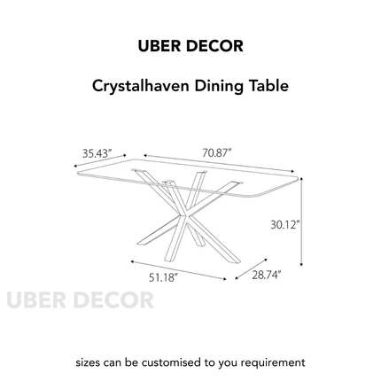 Crystalhaven Dining Table with Tempered Glass Top Modern Luxury Mid Century Inspired Stainless Steel Base for Dining Room and Kitchen Area