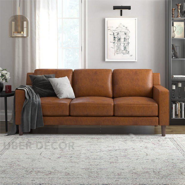 Seoul 77" Sofa- Mid Century Classic 3 Seater Leather Sofa for Living Room or Office - Uber Decor