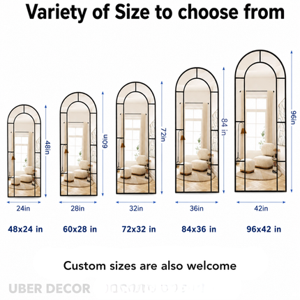 Double Arch Spectrum Full-Length Metal Frame Window Style French Mirror