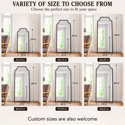 Draped Arch Metal Frame Full Length Standing Mirror for Bedroom