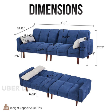 Dubai 81" Futon Sofa Bed - Oversized Convertible Tufted Futon Couch Bed for Living Room - Uber Decor