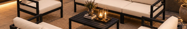 Deckaro Modular Sofa & Chair Set with Slatted Coffee Table Contemporary Outdoor Seating for Decks, Patios & Open Courtyards