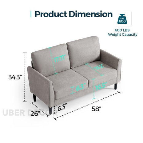 Velro 58" 2-Seater Upholstered Couch – Customisable Contemporary Sofa for Compact Living Rooms - Uber Decor