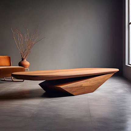Colorado River Coffee Table, Modern Sculptural Wooden Center Table with Geometric Base for Living Room
