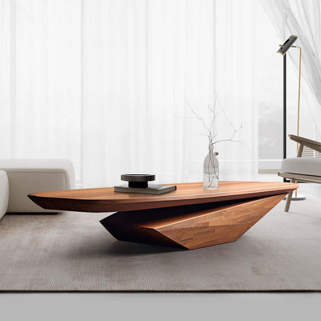 Colorado River Coffee Table, Modern Sculptural Wooden Center Table with Geometric Base for Living Room