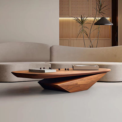Colorado River Coffee Table, Modern Sculptural Wooden Center Table with Geometric Base for Living Room