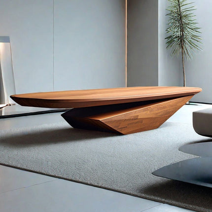 Colorado River Coffee Table, Modern Sculptural Wooden Center Table with Geometric Base for Living Room