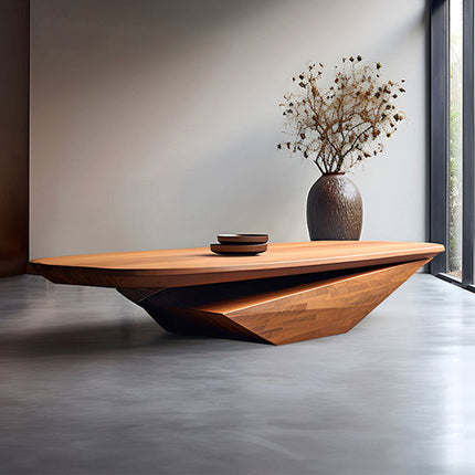 Colorado River Coffee Table, Modern Sculptural Wooden Center Table with Geometric Base for Living Room