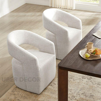 Nerra Contemporary Side Chair Custom Made with Curved Silhouette and Open Back Detail Ideal for Dining Room Bedroom or Accent Corner - Uber Decor