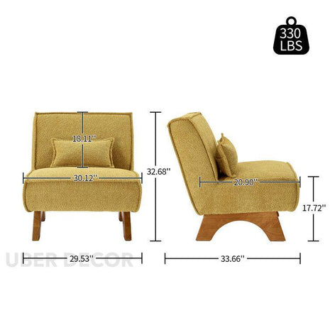 Calina- Mid Century Cozy Upholstered Accent Lounge Chair with Rubber wood Base and Backrest Pillow - Uber Decor