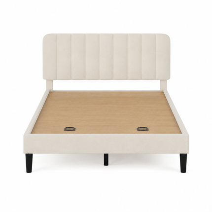 Dreamy Dusk Upholstered Bed – Channel Headboard with Slim Tapered Legs