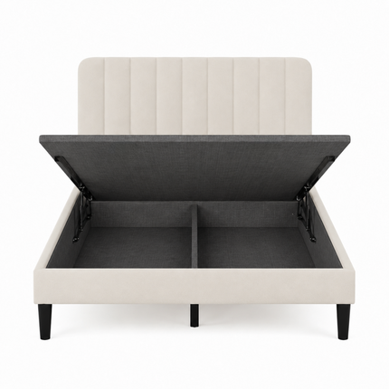 Dreamy Dusk Upholstered Bed – Channel Headboard with Slim Tapered Legs