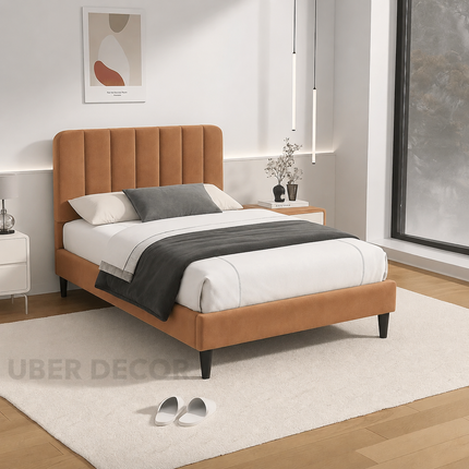 Dreamy Dusk Upholstered Bed – Channel Headboard with Slim Tapered Legs