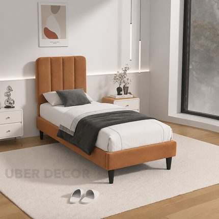 Dreamy Dusk Upholstered Bed – Channel Headboard with Slim Tapered Legs