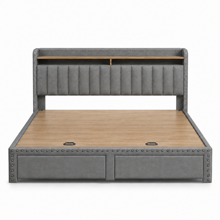 Dreamhold Upholstered Bed – Channel Headboard with Sleek Nailhead Trim