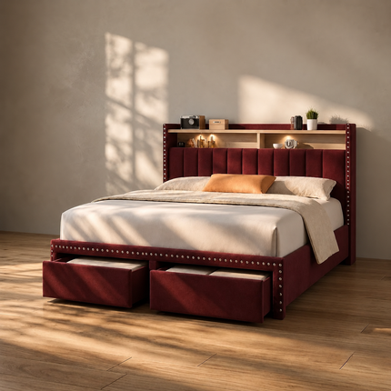 Dreamhold Upholstered Bed – Channel Headboard with Sleek Nailhead Trim
