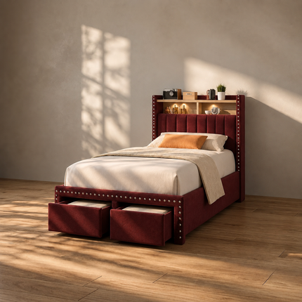 Dreamhold Upholstered Bed – Channel Headboard with Sleek Nailhead Trim