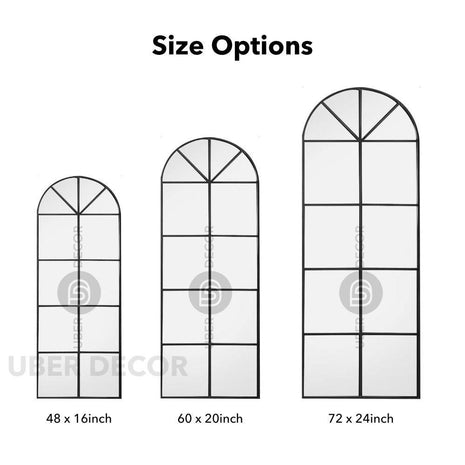 Cathedral Arched Window Mirror – Full-Length Iron Frame Wall Mirror for Living Room, Bedroom, and Entryway Decor - Uber Decor