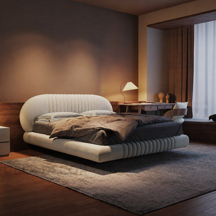 Dusk Aura Floating Bed – Oversized Curved Headboard Platform Bed