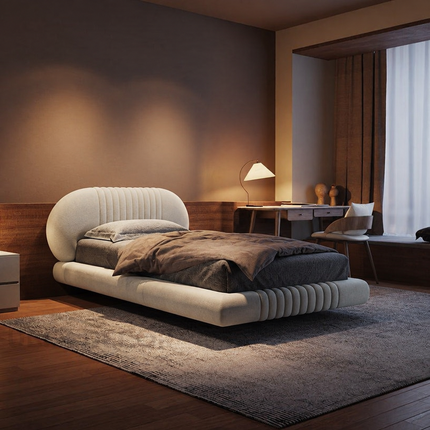 Dusk Aura Floating Bed – Oversized Curved Headboard Platform Bed