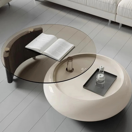 Cooper’s Creek Coffee Table Set, Modern Futuristic Glass and Glossy White Pod Center Tables for Living Room