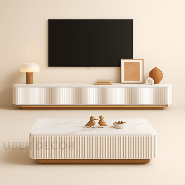 Nuvano Line – Luxury Coffee Table With TV Unit Modern Fluted Minimalist Design Low Base for Statement Living Room
