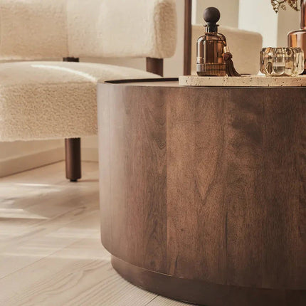 Argun Round Coffee Table Modern Minimal Contemporary Coastal Inspired Designer Center Table Custom Finish Drum Table for Relaxed Seating Area
